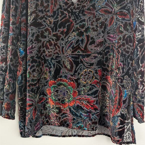 Chico's Floral Semi Sheer Burnout Velvet Silk Blend Tunic Size 2 | Large - Picture 5 of 8